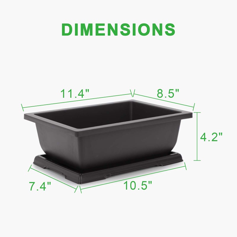 GROWNEER Bonsai Pots 3 Packs 11 Inch Bonsai Tree Training Pot with Humidity Drainage Trays & Repotting Mat Rectangle Planter Plants Starter Kit Growing for Garden Yard Office Indoor Outdoor - Image 2